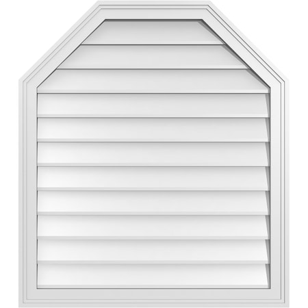 Ekena Millwork Octagonal Top Surface Mount PVC Gable Vent w/ 2"W x 1-1/2"P Brickmould Frame, 30"W x 34"H GVPOT30X3402SN